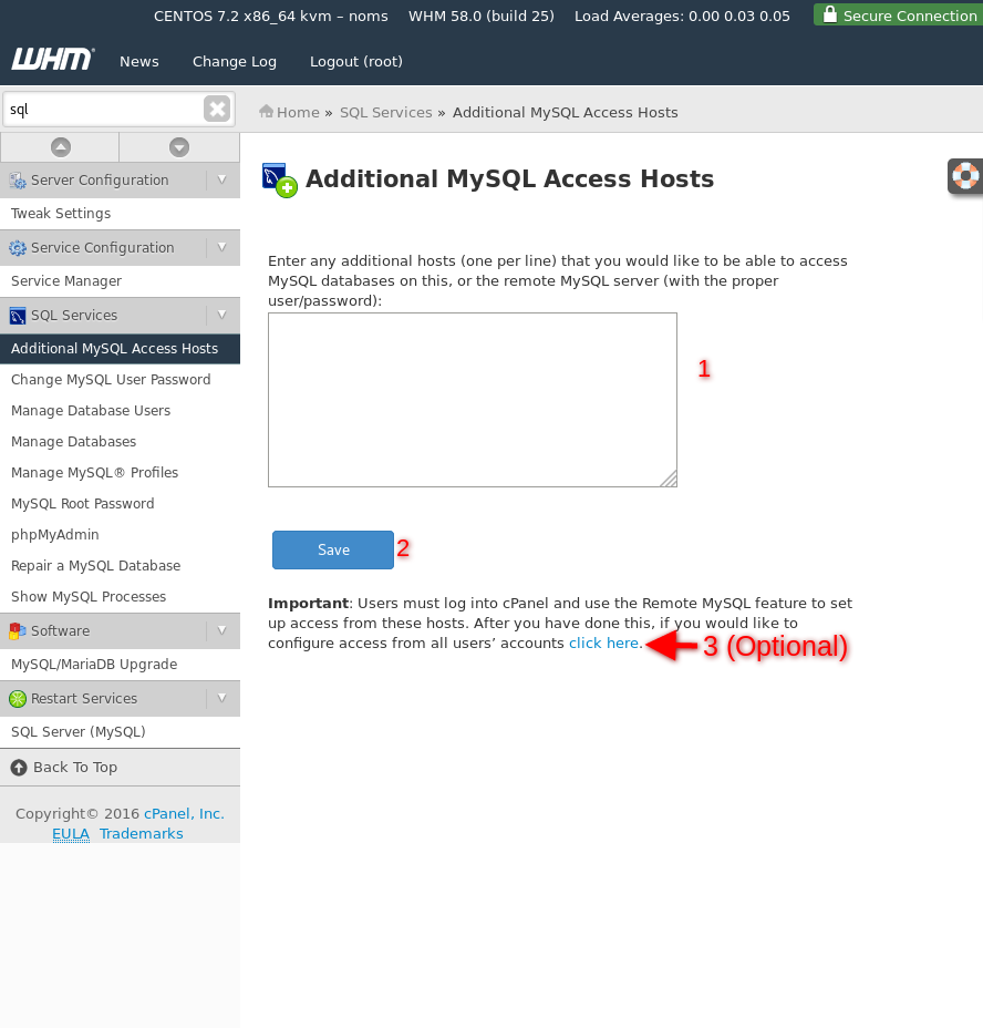 Domain account. Remote MYSQL connection site.